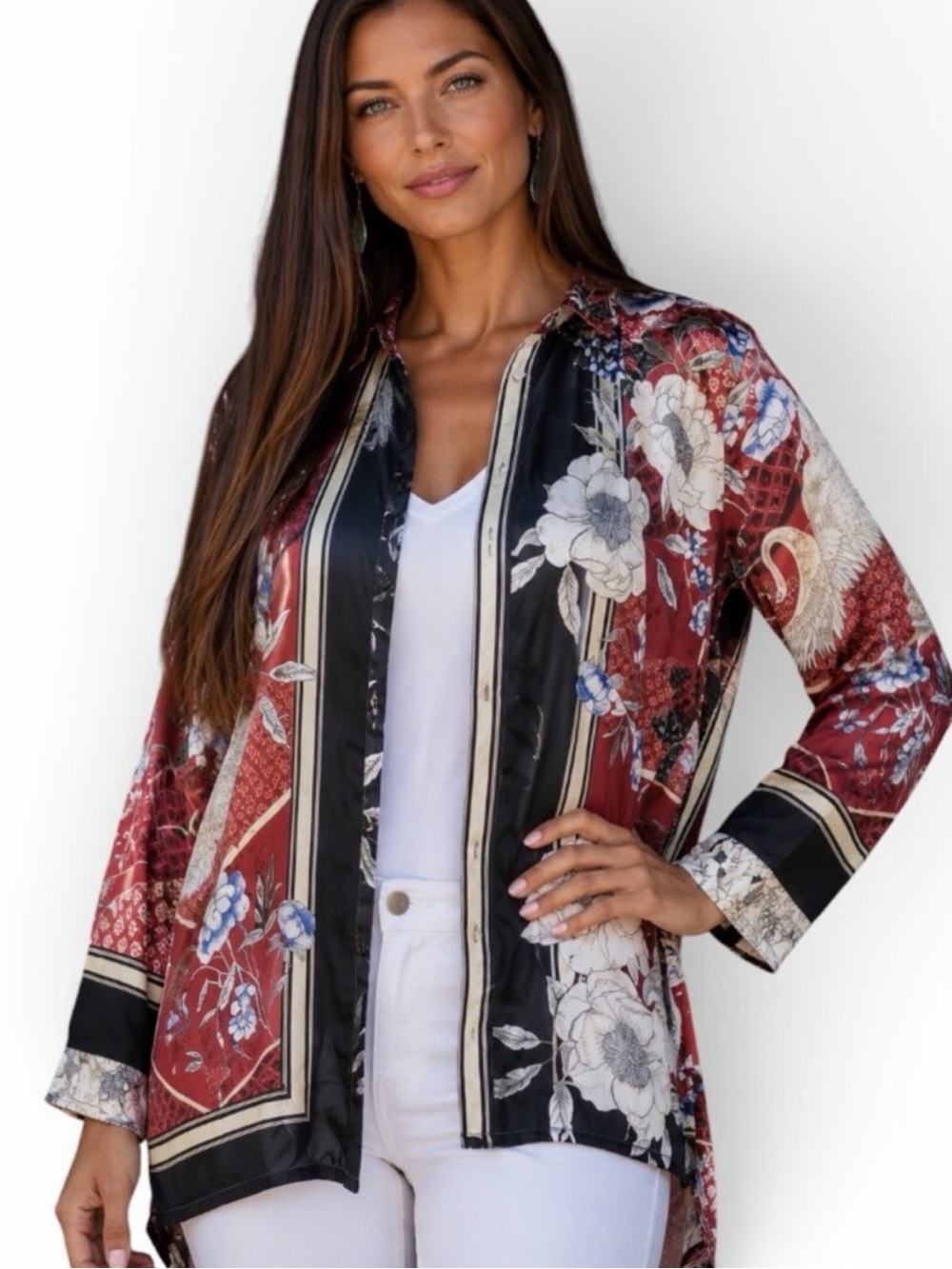 Johnny Was silk Crane Mallory Button Down NWT